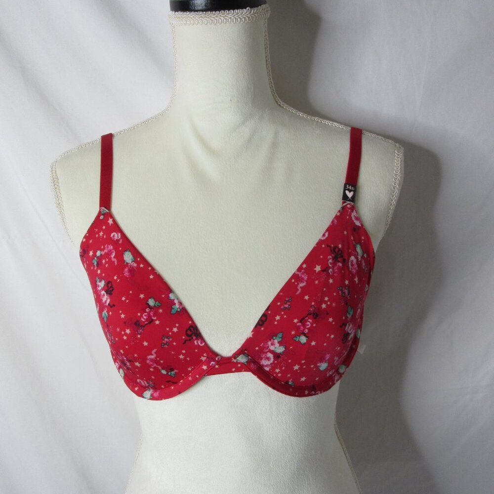 Victoria's Secret Bra Red Floral Demi Unlined Underwire Convertible Size 34D NWT - Picture 12 of 12
